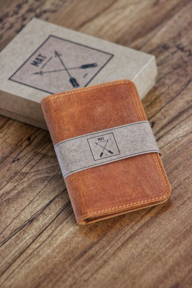 Hakiki Deri Dik Kartlık & Cüzdan | Anahtarlık Hediyeli ve Hediye Kutusunda/ Unisex / Taba