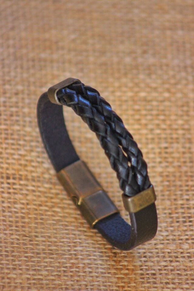 Hakiki Deri Bileklik / Siyah / Unisex